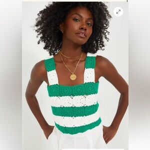 HYACINTH HOUSE Tuckernuck Green & White Crochet Cooper Tank New with Tags SMALL